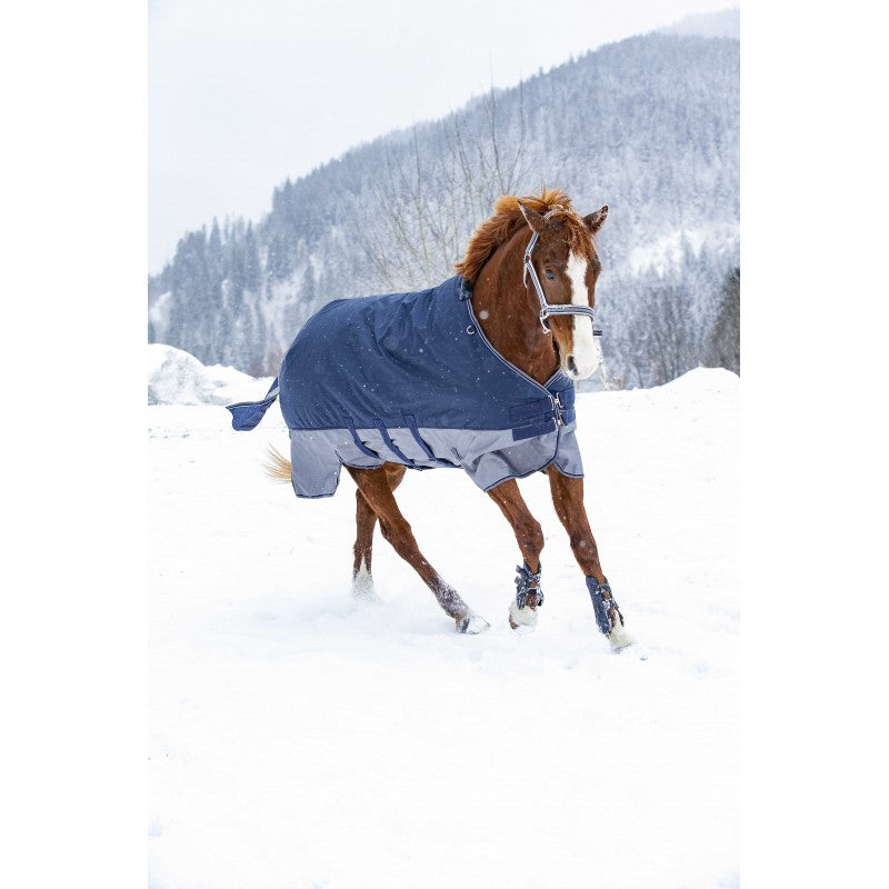 EQUITHÈME TYREX 600D Utetäcke Med Magplatta, Navy/Grå 300 g