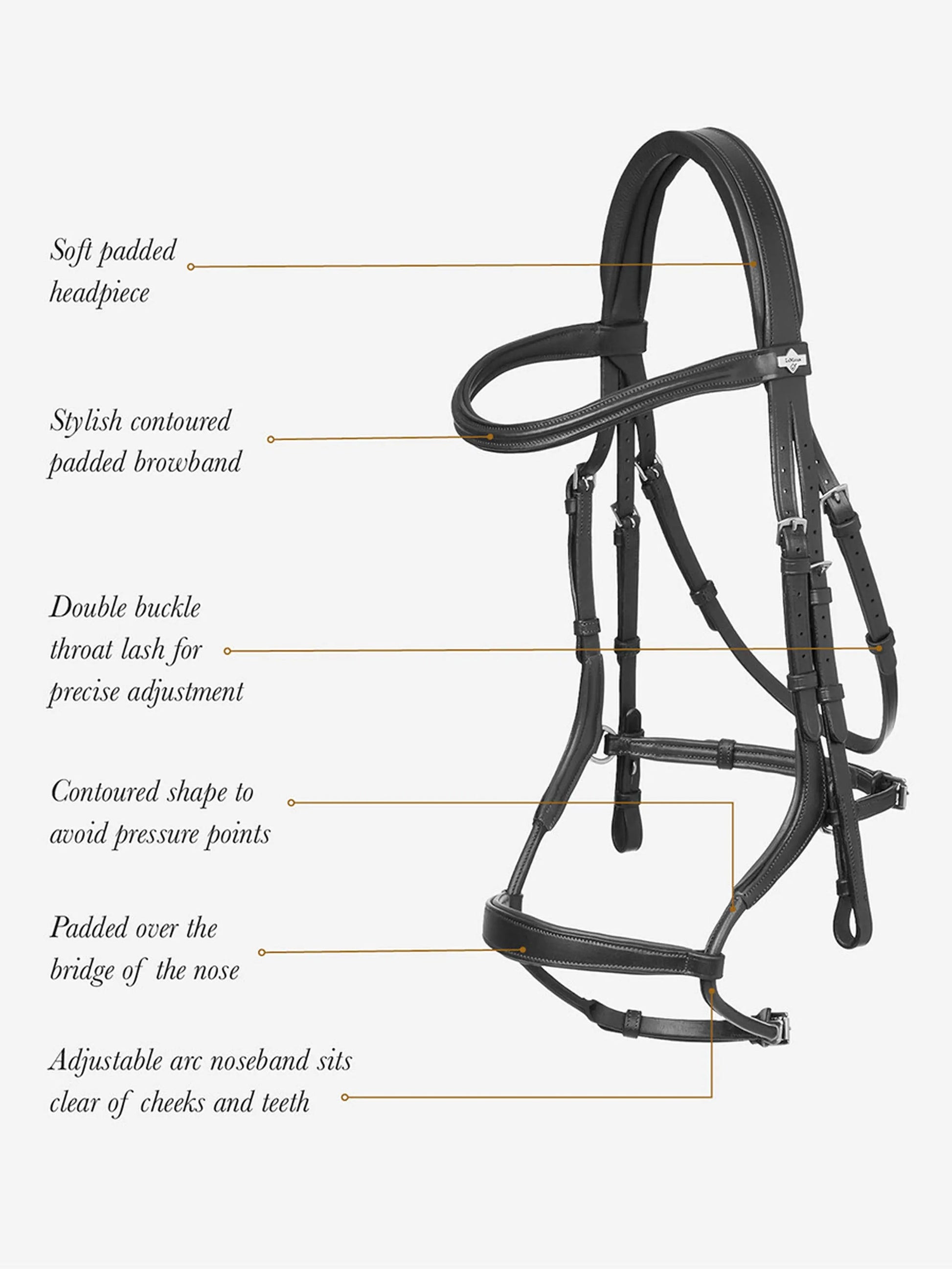 LM Arika Adjustable Anatomic Noseband Bridle Black/Silver