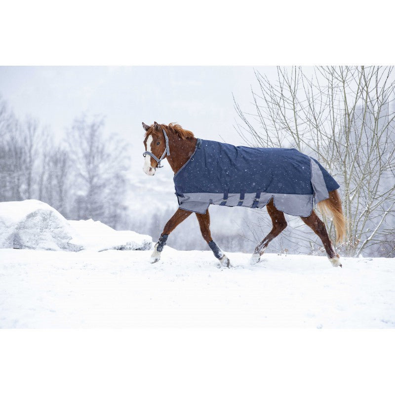 EQUITHÈME TYREX 600D Utetäcke Med Magplatta, Navy/Grå 300 g