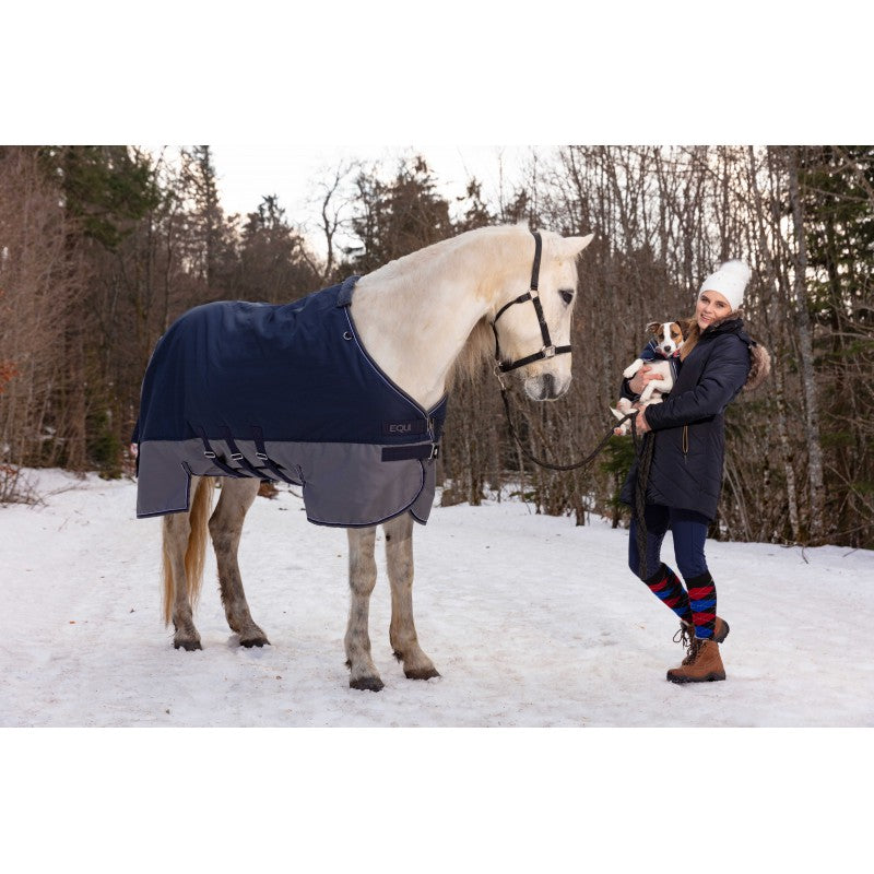 EQUITHÈME TYREX 600D Utetäcke Med Magplatta, Navy/Grå 300 g